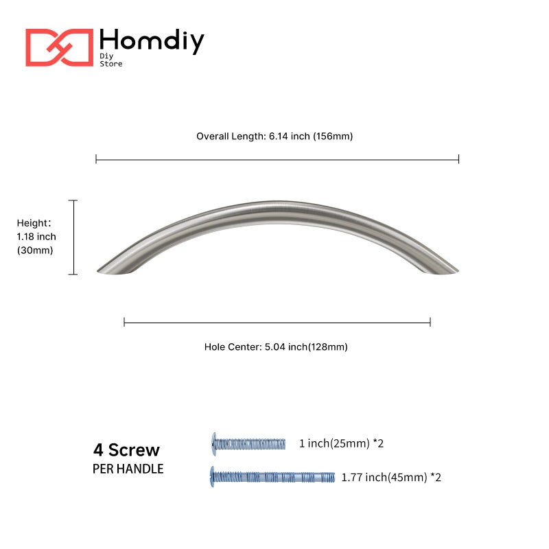 homdiy 15 حزمة 5 بوصة خزانة النيكل المصقول تسحب مقابض الأدراج المقوسة الأجهزة الصلبة للمطبخ والحمام مضمد - Image 2
